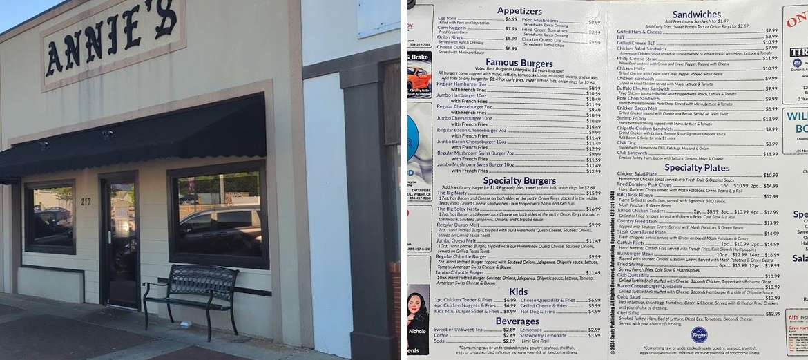 Annie's Cafe Menu