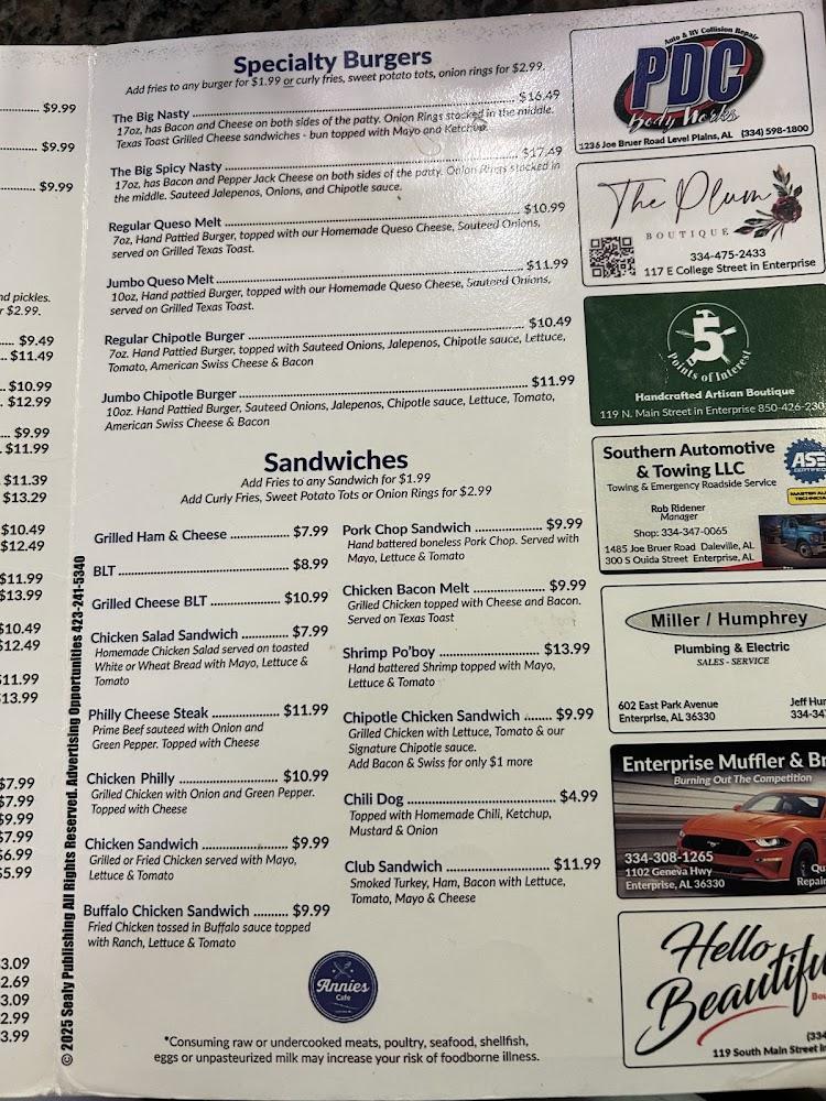 Annie's Cafe Menu image 2